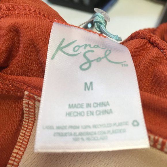 Kona Sol Women's Adjustable Tie Strap Padded Orange 1 Piece Swimsuit Choose Size - Picture 5 of 9